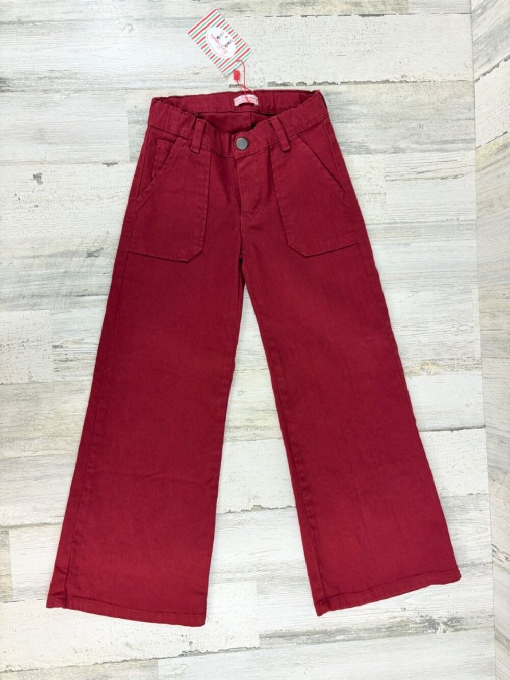 La Coqueta Red Burgundy Enola Wide Leg Jeans Girls Sz 8 NWT